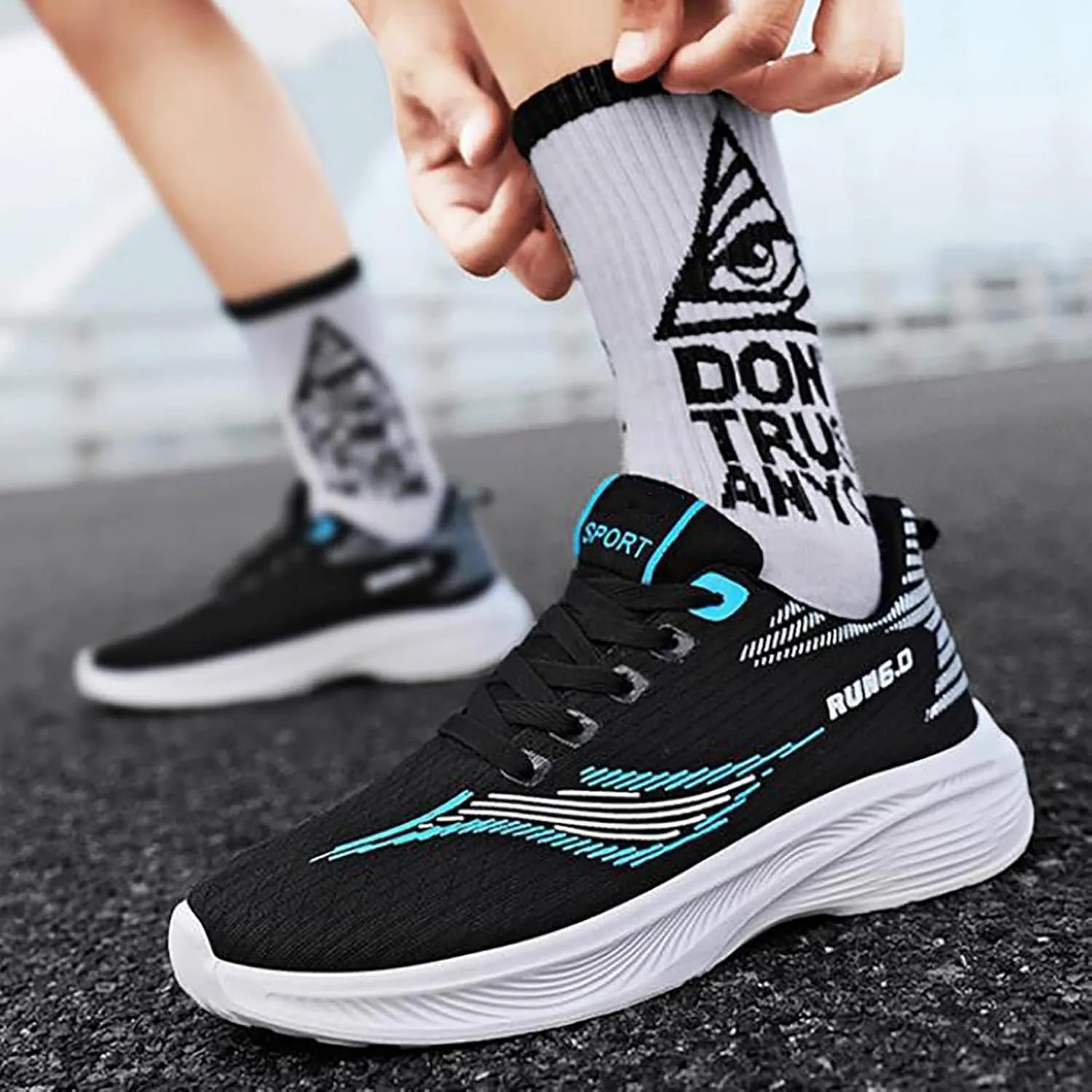 Non Slip Shoes Women Comfortable Soft Sole Lace Up Knit Mesh Sport Shoes Casual Breathable Lightweight Workout Sneakers