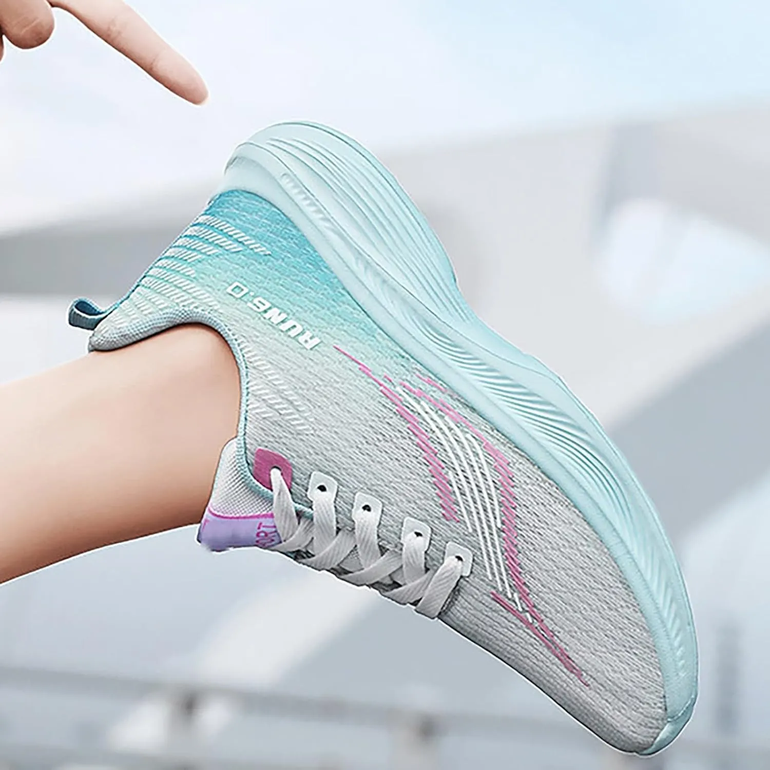 Non Slip Shoes Women Comfortable Soft Sole Lace Up Knit Mesh Sport Shoes Casual Breathable Lightweight Workout Sneakers