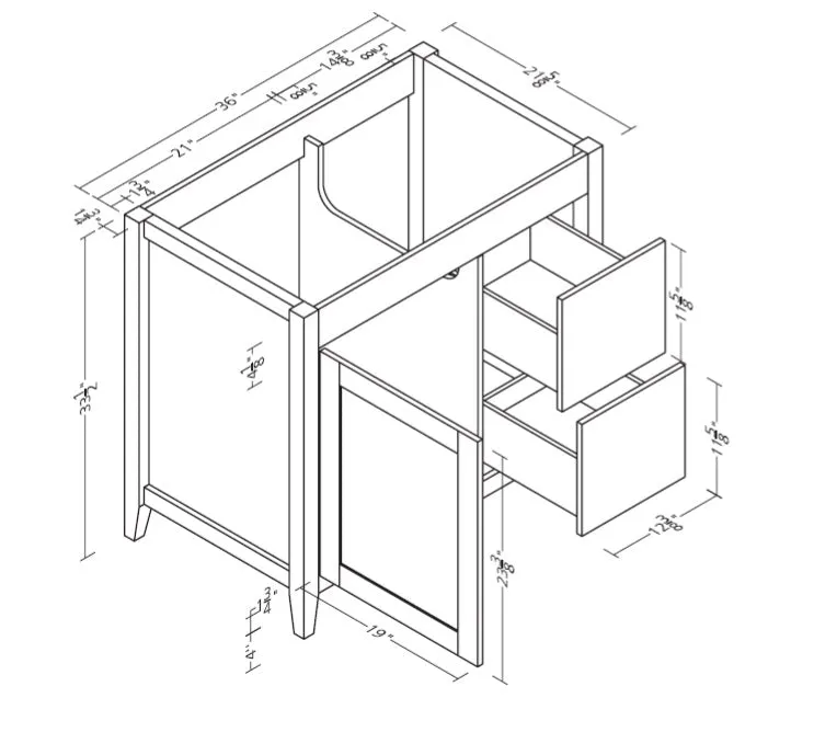 Novara - 36" CANADIAN, White Bathroom Vanity with Quartz top, Right Side Drawers