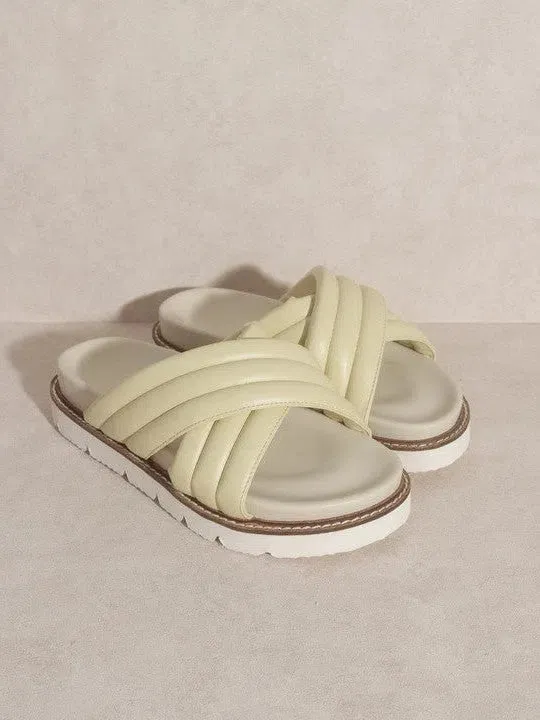 OASIS SOCIETY Lime all the Way Grace Puffed Strap Slides