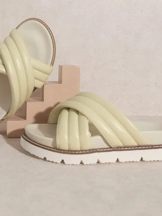 OASIS SOCIETY Lime all the Way Grace Puffed Strap Slides