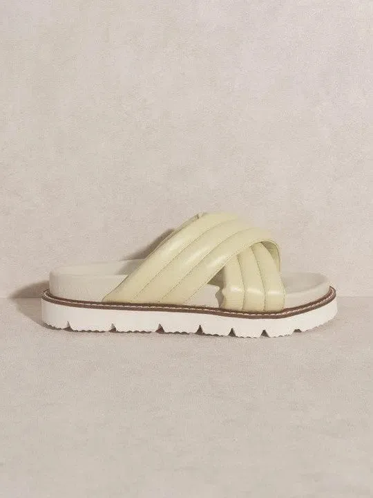 OASIS SOCIETY Lime all the Way Grace Puffed Strap Slides