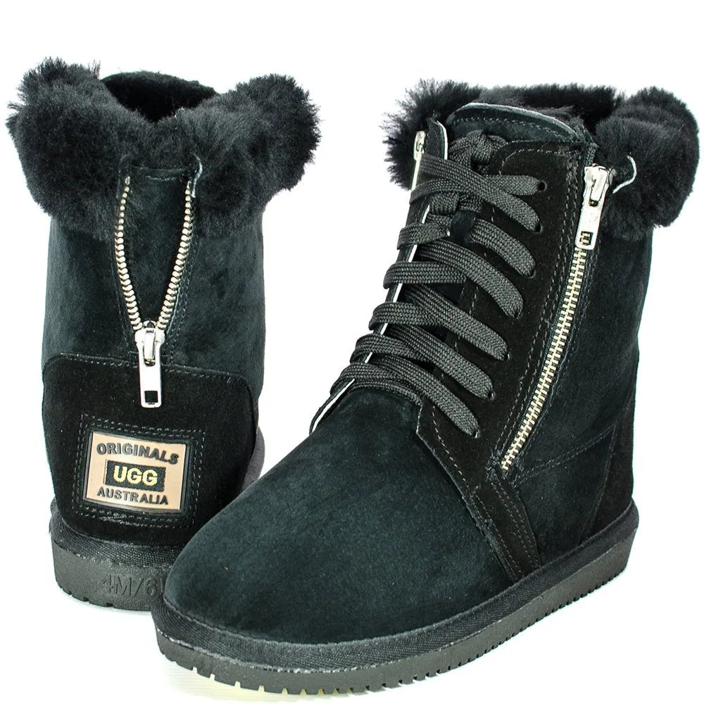 Original UGG Australia Zipper Black Lace Up Boots