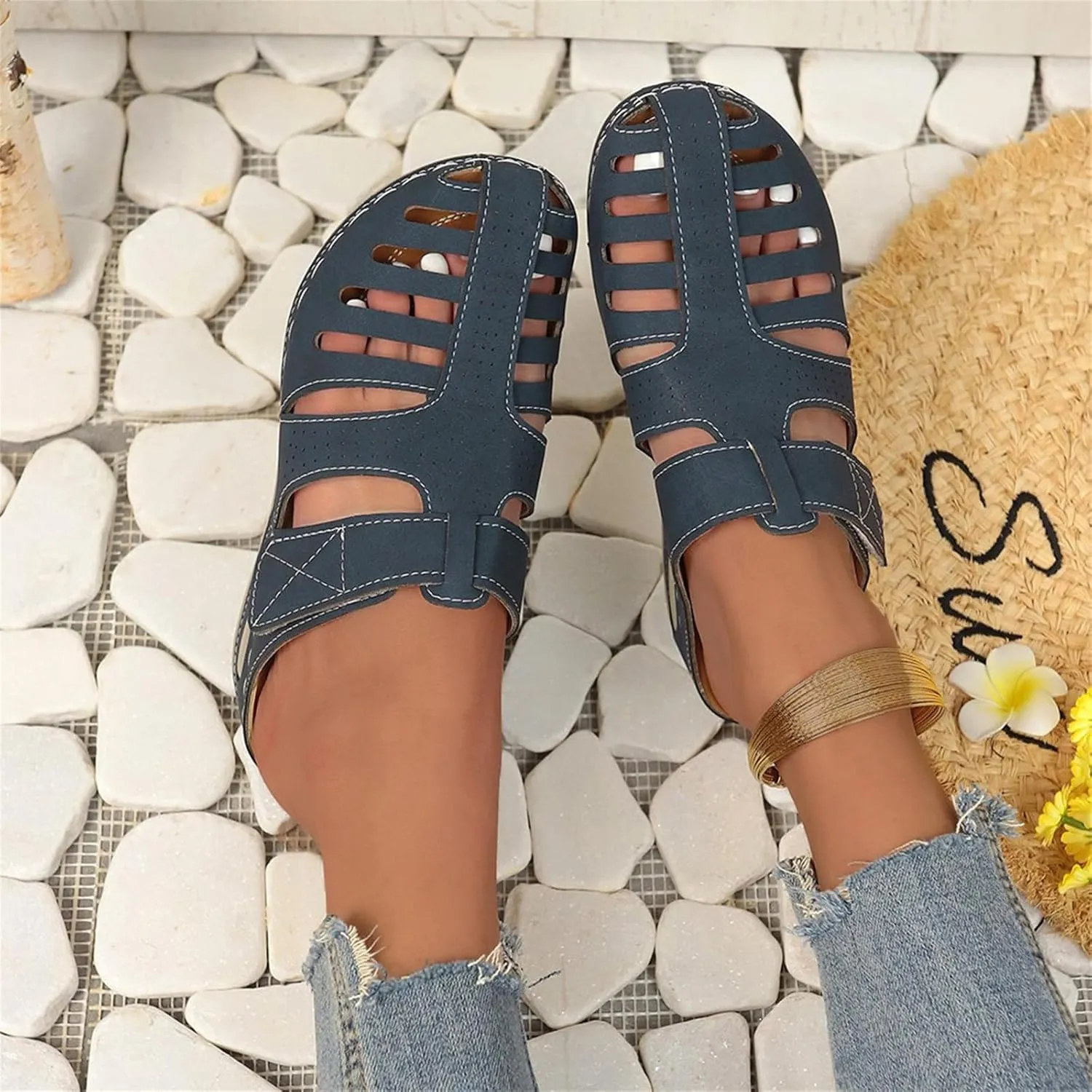 Orthopedic Sandals for Women Ankle Strap Closed Toe Wedge Platform Sandals Casual Summer Hollow Out Breathable Shoes