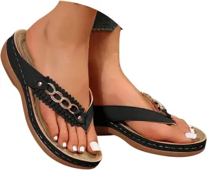 Orthopedic Wedge Summer Shoes for Women Dressy 2025 Summer Comfortable Sandal Arch Support Wedges Flip Flops Comfortable Cushioned FootBed Bohemia Versatile Indoor Outdoor Slippers for Daily Wear