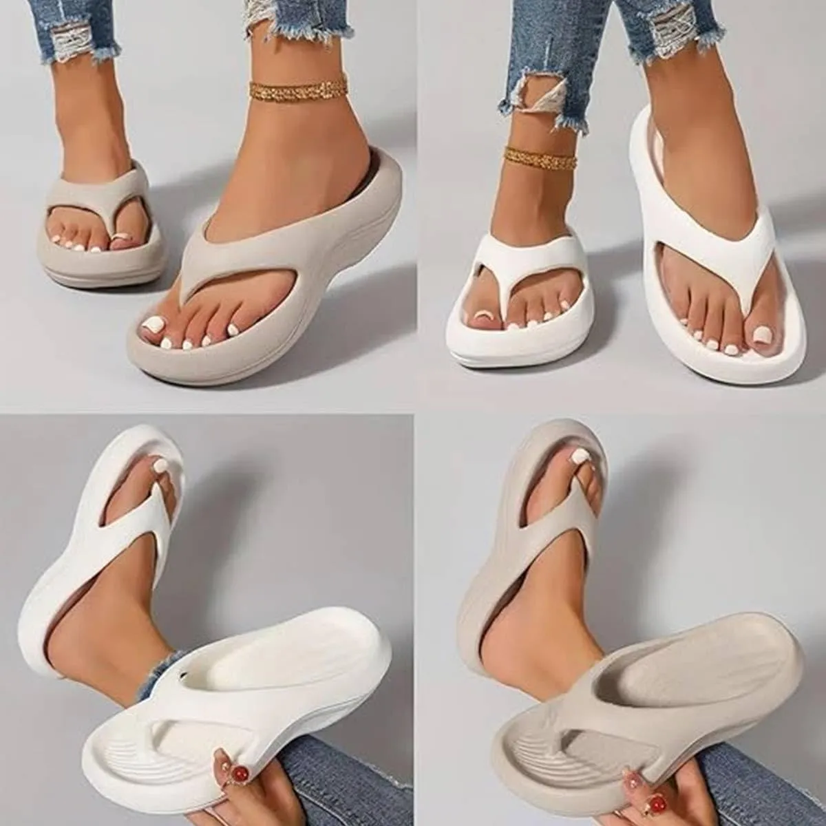 Pillow Arch Support Flip Flops for Women Men,Summer Non-slip Soft Slippers Comfort Lightweight Walking Sandals Beach Shoes,Plantar Fasciitis Orthopedic Sandals,Cushioning,Shock-Absorbing