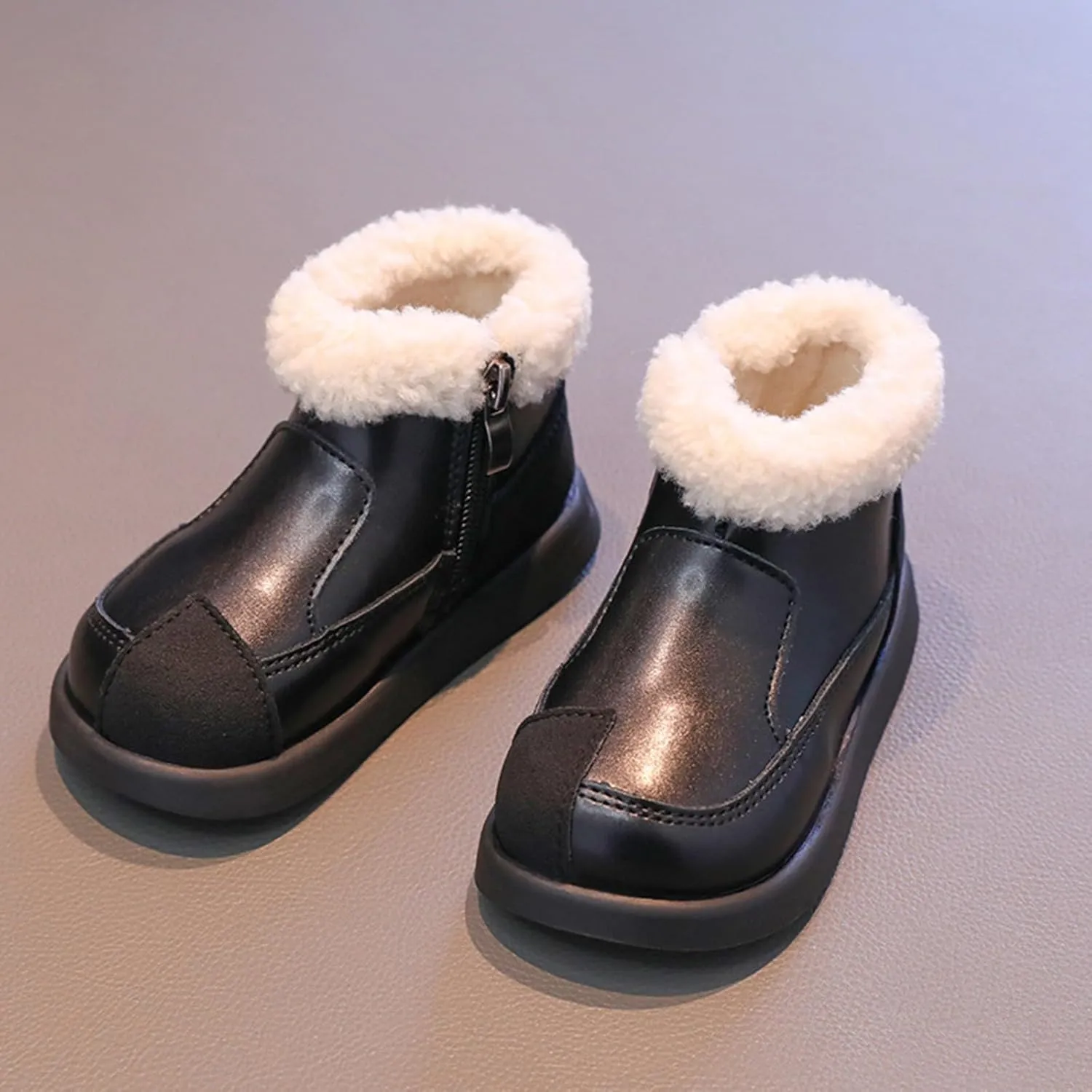 Plush ining Fr Ankle Winter Boots for Girls Kids Soft Warm Zipper Snow Booties Stylish Indoor Outdoor Shoes