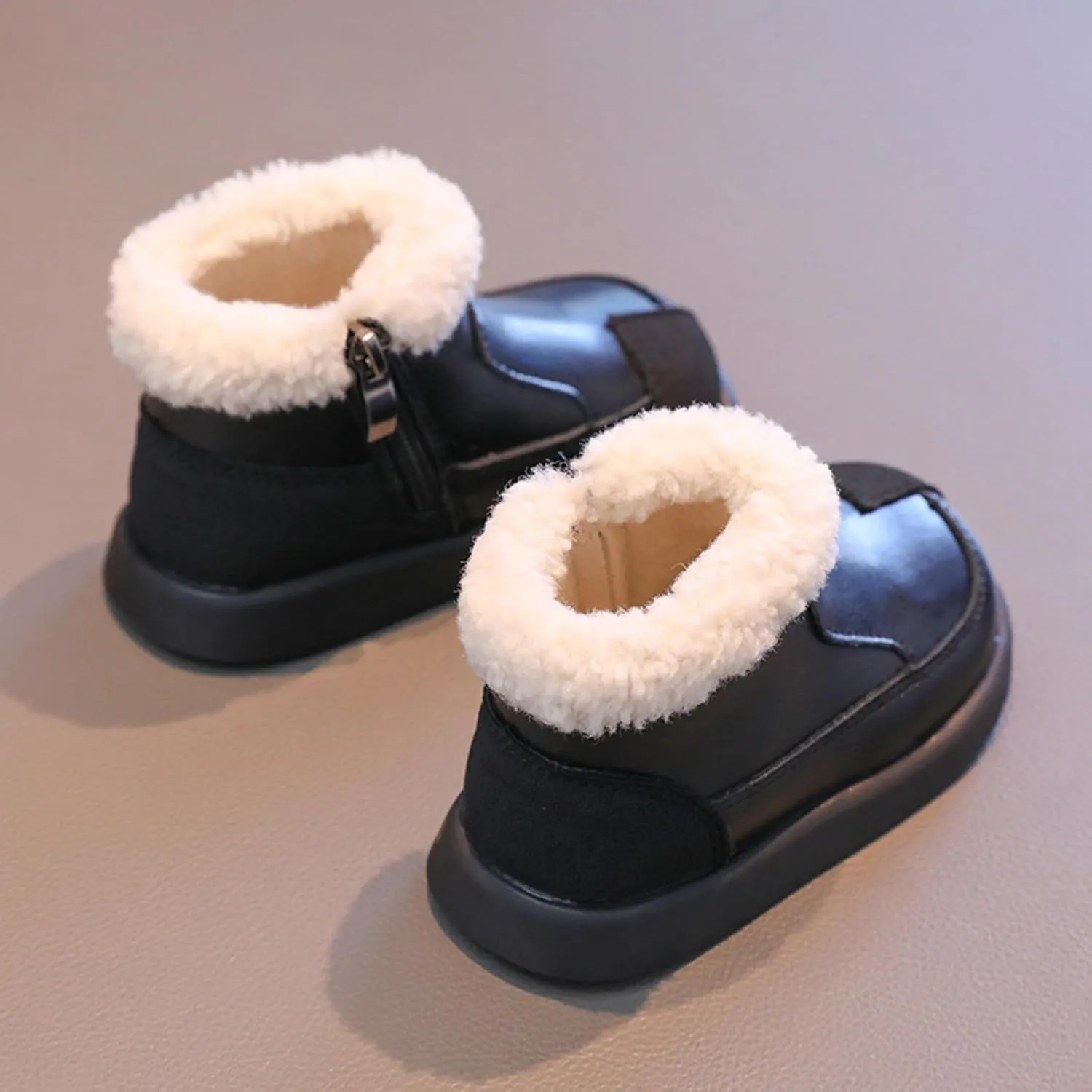 Plush ining Fr Ankle Winter Boots for Girls Kids Soft Warm Zipper Snow Booties Stylish Indoor Outdoor Shoes