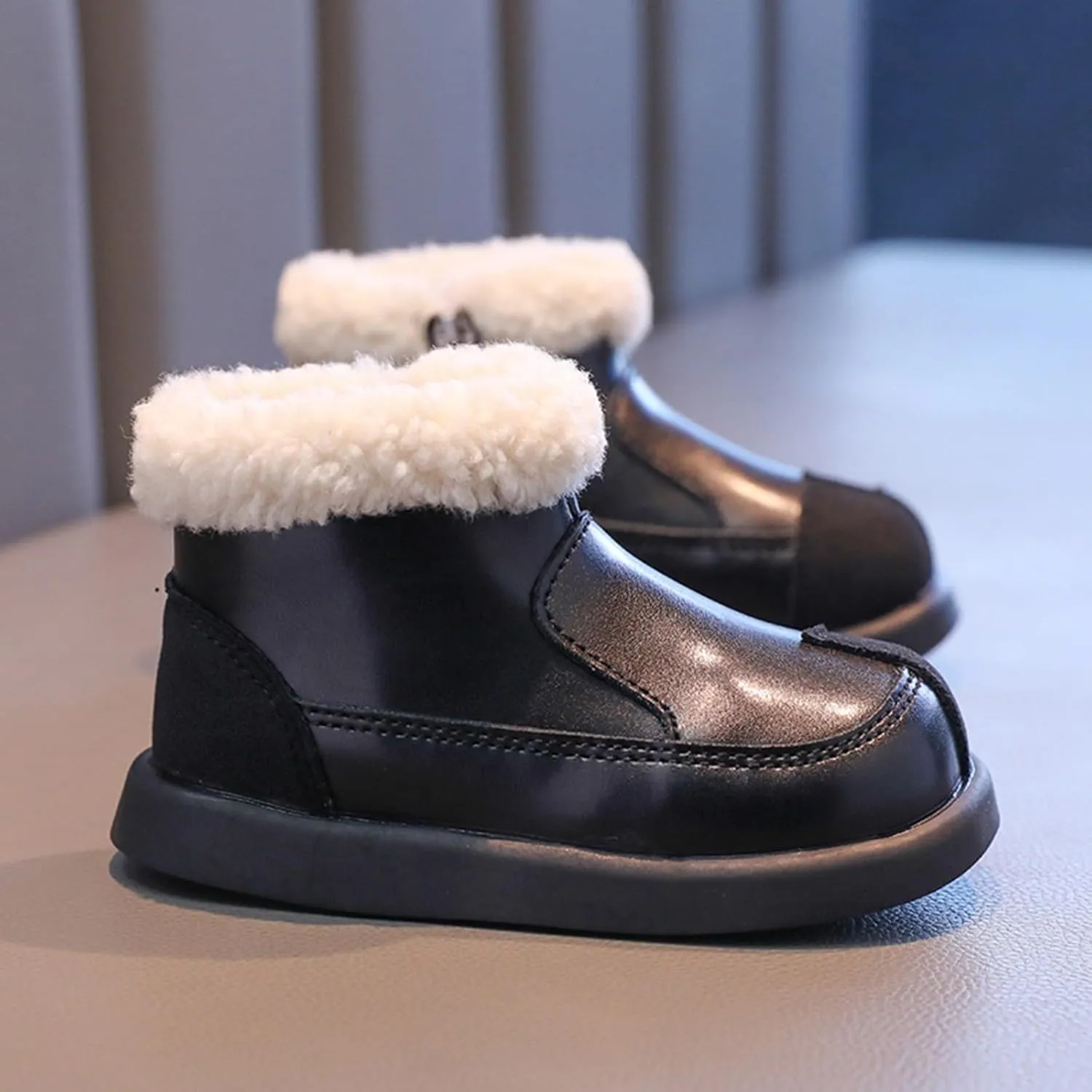 Plush ining Fr Ankle Winter Boots for Girls Kids Soft Warm Zipper Snow Booties Stylish Indoor Outdoor Shoes