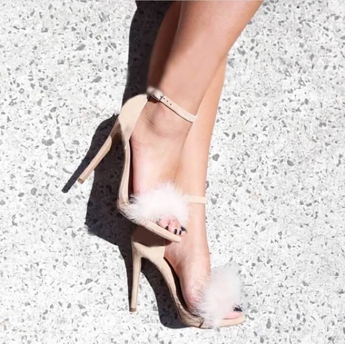 Pointed Toe Fur Fringe Open Toe Sandals