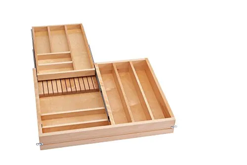 Rev-A-Shelf 27 in 2-Tiered Wood Cutlery Drawer System Soft Close, 27", Natural