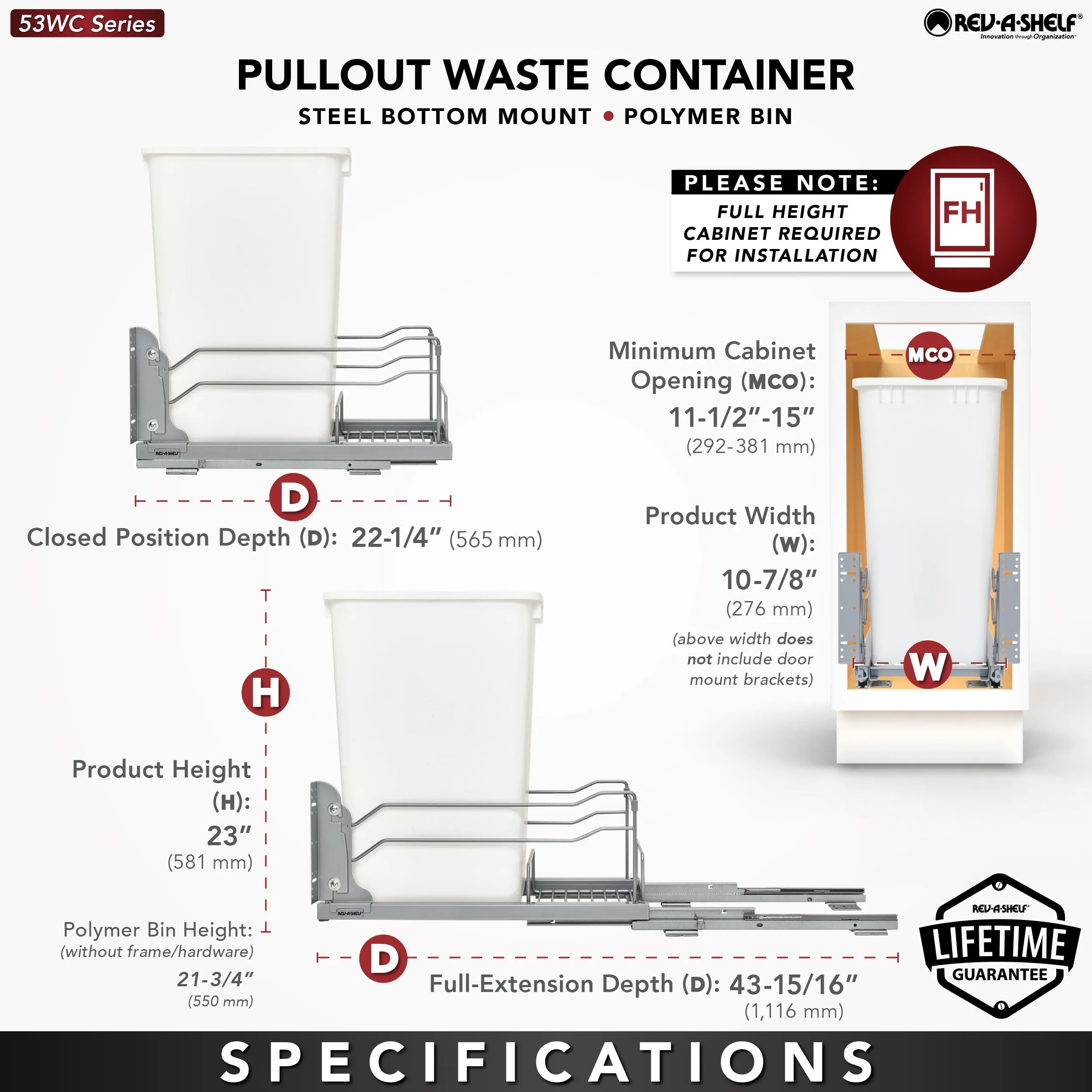 Rev-A-Shelf 50 Quart Pull-Out Waste Container Soft-Close 53WC-1550SCDM-113
