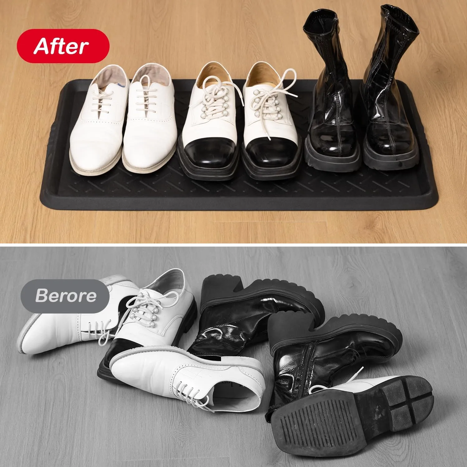 Rubber Boot Tray,Non-Slip Boot Mat with Lip,Waterproof Shoe Tray,Indoor Outdoor Multi Use Catch All Trays,Cleaning Mat for Entryway,Pets Garden,Mudroom,Garage