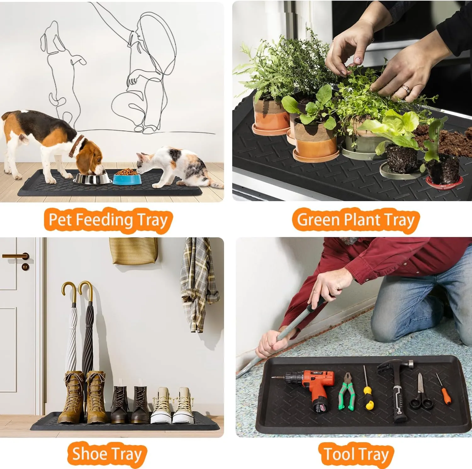 Rubber Boot Tray,Non-Slip Boot Mat with Lip,Waterproof Shoe Tray,Indoor Outdoor Multi Use Catch All Trays,Cleaning Mat for Entryway,Pets Garden,Mudroom,Garage
