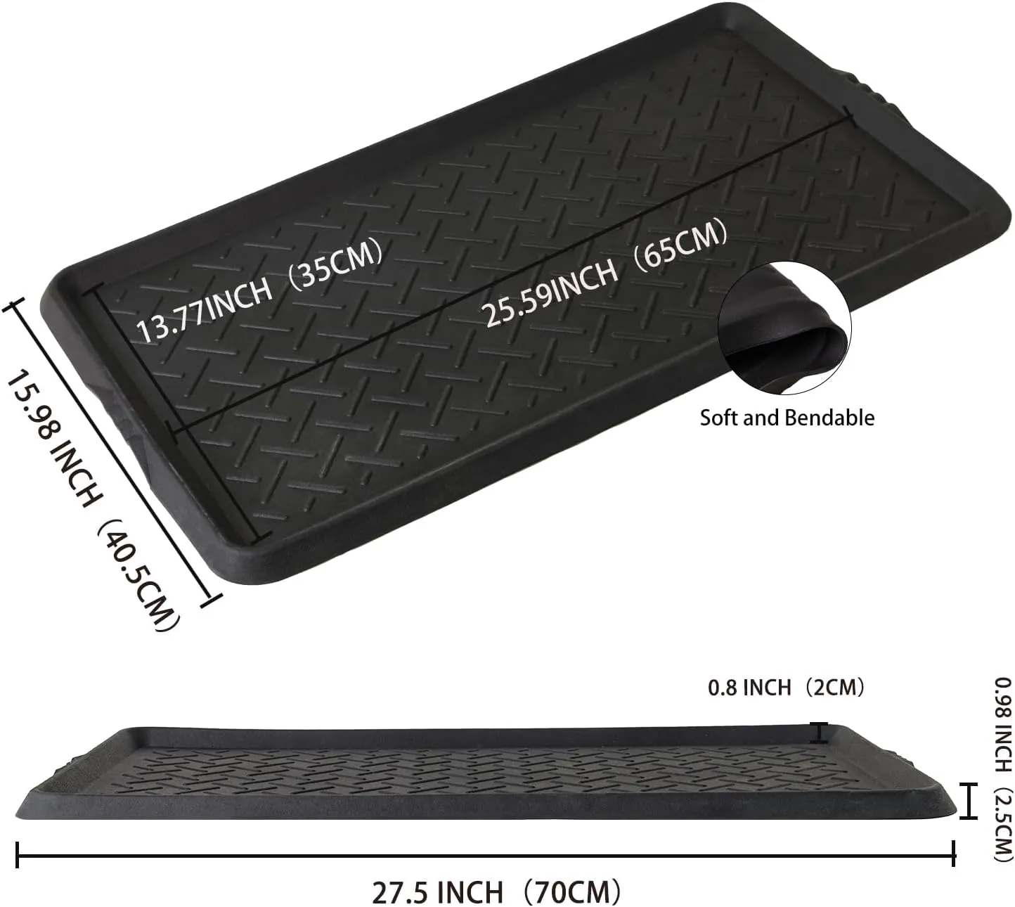 Rubber Boot Tray,Non-Slip Boot Mat with Lip,Waterproof Shoe Tray,Indoor Outdoor Multi Use Catch All Trays,Cleaning Mat for Entryway,Pets Garden,Mudroom,Garage