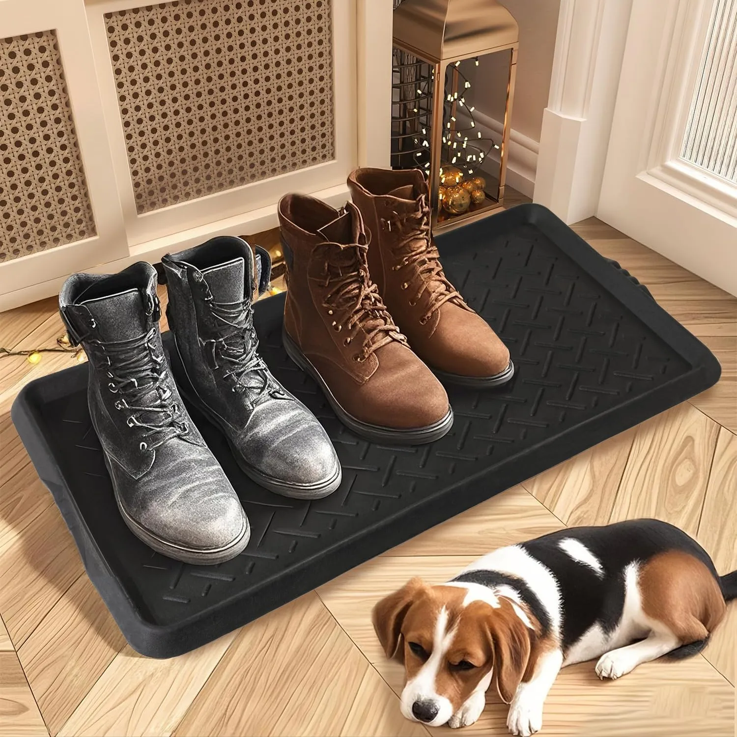 Rubber Boot Tray,Non-Slip Boot Mat with Lip,Waterproof Shoe Tray,Indoor Outdoor Multi Use Catch All Trays,Cleaning Mat for Entryway,Pets Garden,Mudroom,Garage