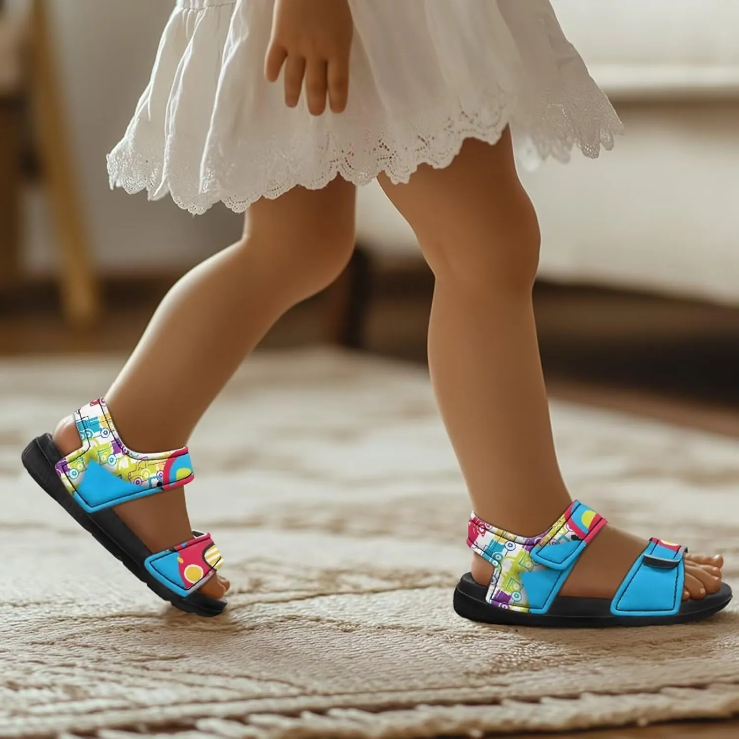 Sandals for Kids Summer Shoes Slide Sandals with Adjustable Strap Open Toe Boys Slides Lightweight Toddler Shoes