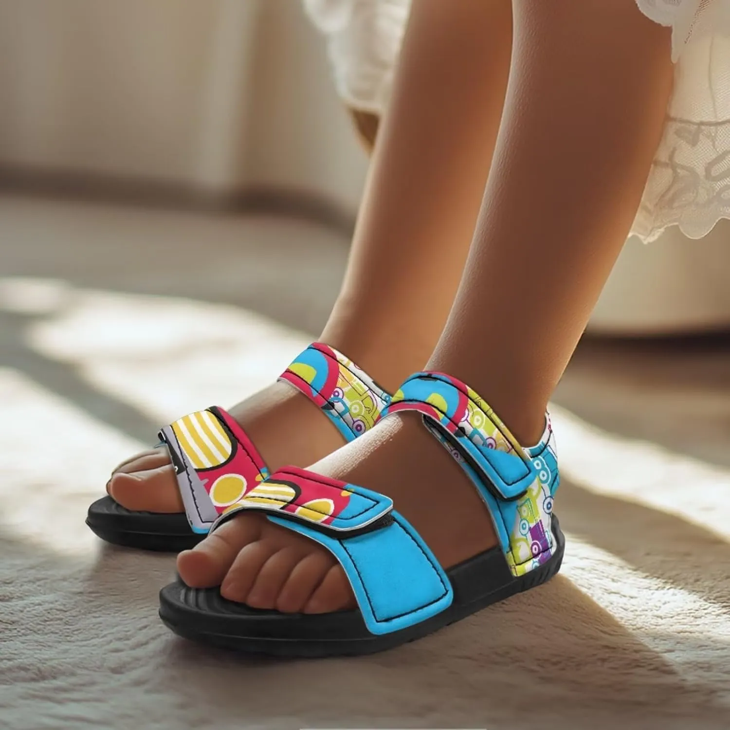 Sandals for Kids Summer Shoes Slide Sandals with Adjustable Strap Open Toe Boys Slides Lightweight Toddler Shoes
