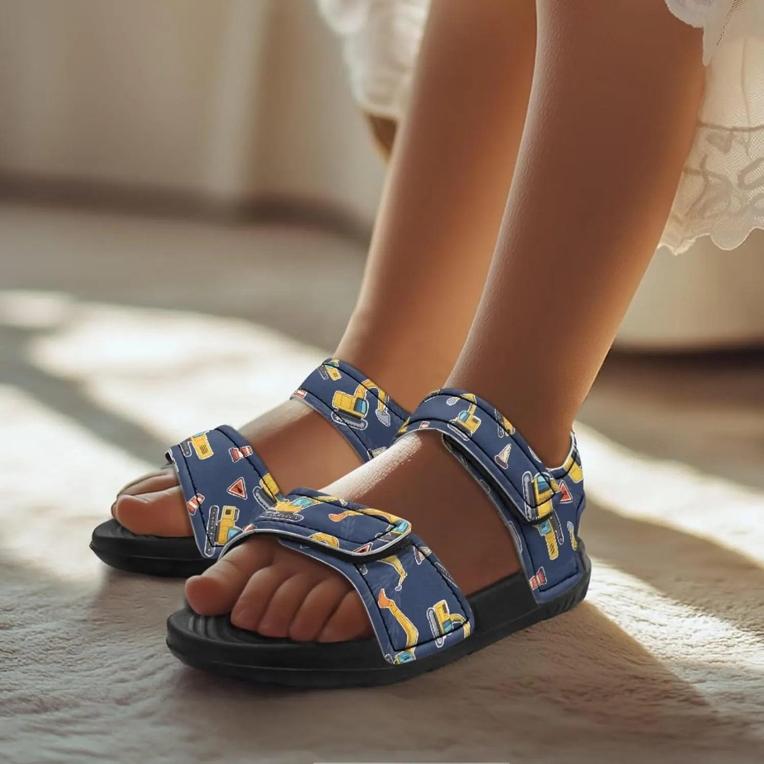 Sandals for Kids Summer Shoes Slide Sandals with Adjustable Strap Open Toe Boys Slides Lightweight Toddler Shoes