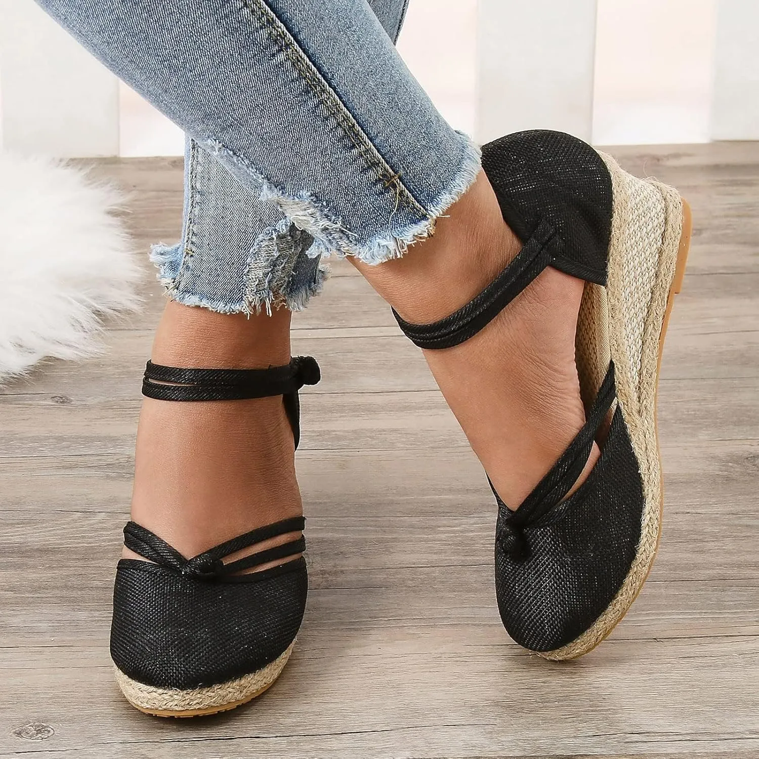 Sandals for Women Dressy Summer Women's Ankle Strap Closed Toe Espadrille Wedge Sandals, Comfortable Platform Wedge Sandal Beach Casual Slingback Espadrilles Dress Shoes