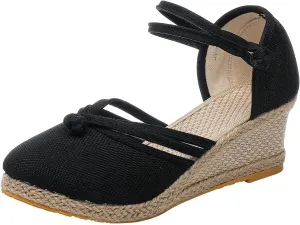 Sandals for Women Dressy Summer Women's Ankle Strap Closed Toe Espadrille Wedge Sandals, Comfortable Platform Wedge Sandal Beach Casual Slingback Espadrilles Dress Shoes