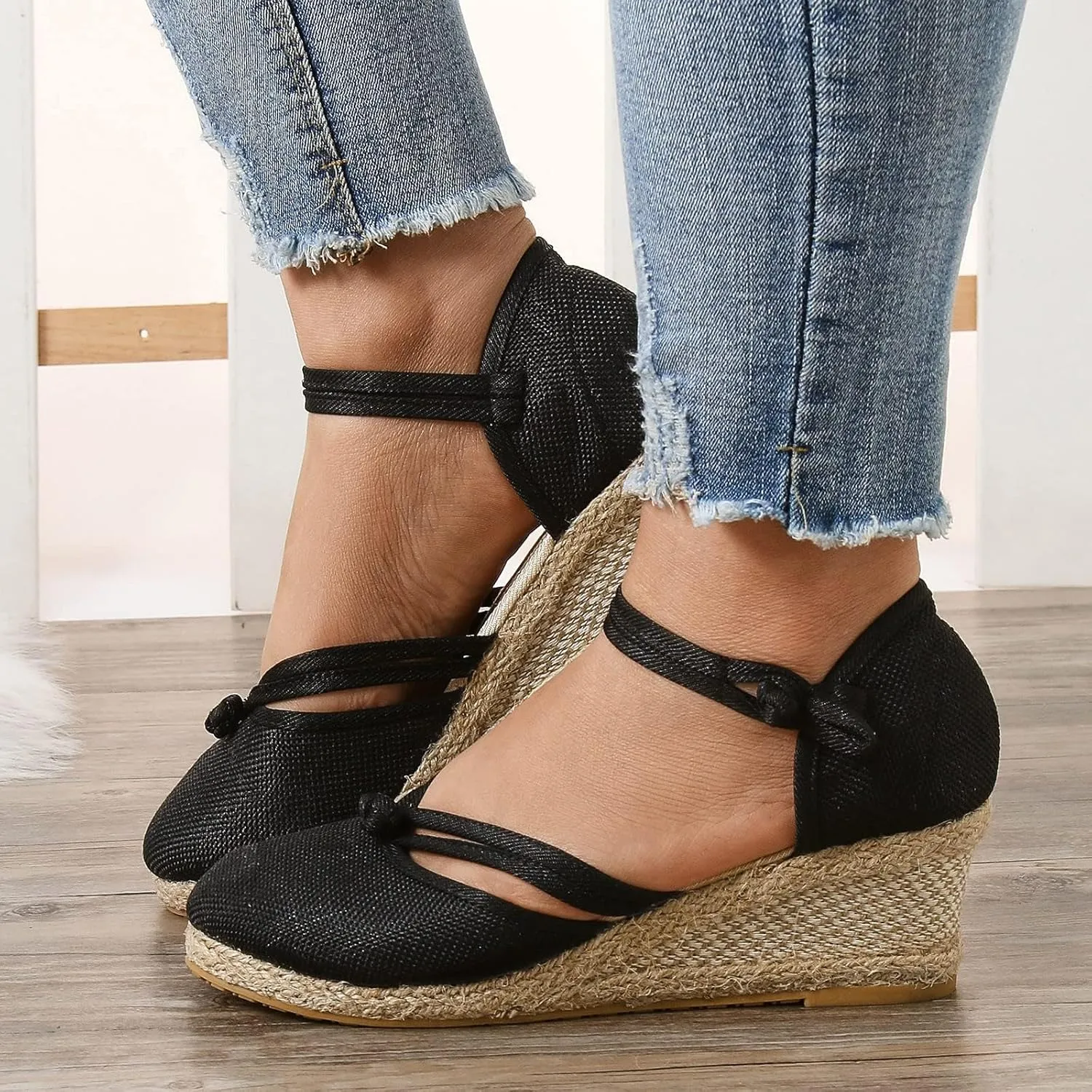 Sandals for Women Dressy Summer Women's Ankle Strap Closed Toe Espadrille Wedge Sandals, Comfortable Platform Wedge Sandal Beach Casual Slingback Espadrilles Dress Shoes