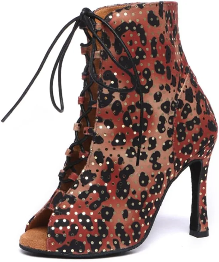 Sequins Dance Shoes for Women Ballroom Party Bridal Wedding Stylish Leopard Dance boots