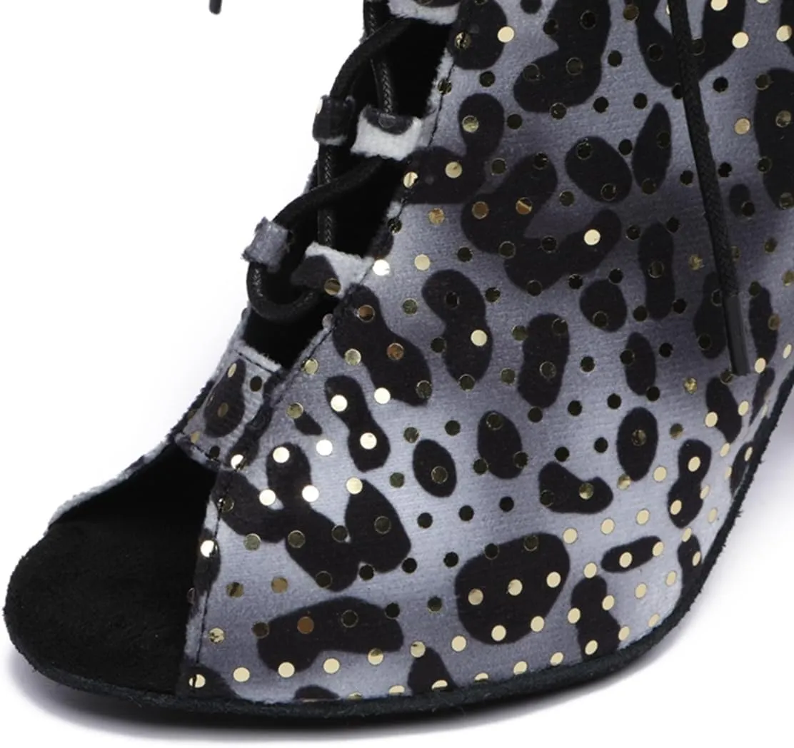Sequins Dance Shoes for Women Ballroom Party Bridal Wedding Stylish Leopard Dance boots