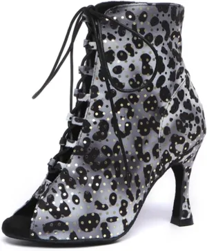 Sequins Dance Shoes for Women Ballroom Party Bridal Wedding Stylish Leopard Dance boots