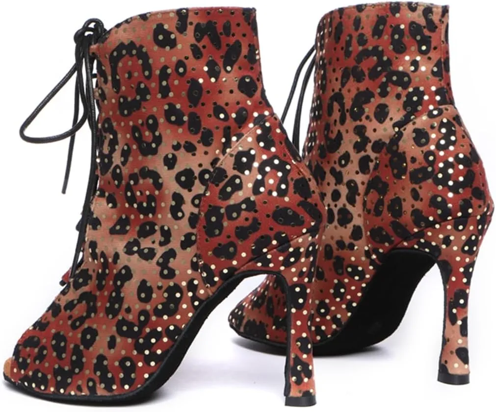 Sequins Dance Shoes for Women Ballroom Party Bridal Wedding Stylish Leopard Dance boots