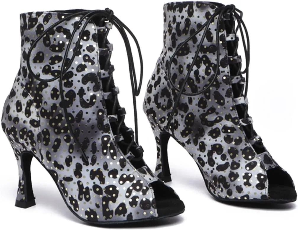 Sequins Dance Shoes for Women Ballroom Party Bridal Wedding Stylish Leopard Dance boots