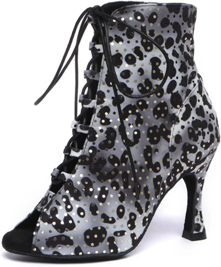 Sequins Dance Shoes for Women Ballroom Party Bridal Wedding Stylish Leopard Dance boots