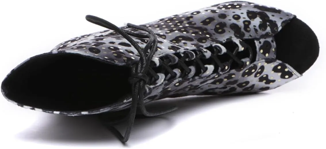 Sequins Dance Shoes for Women Ballroom Party Bridal Wedding Stylish Leopard Dance boots