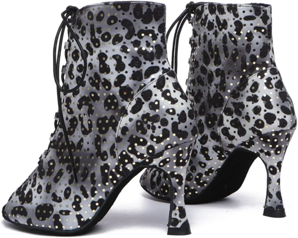 Sequins Dance Shoes for Women Ballroom Party Bridal Wedding Stylish Leopard Dance boots