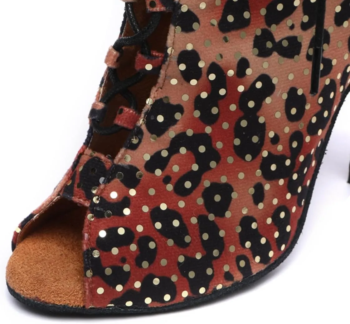 Sequins Dance Shoes for Women Ballroom Party Bridal Wedding Stylish Leopard Dance boots