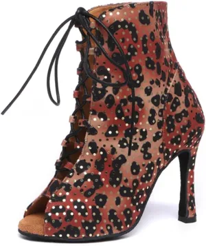 Sequins Dance Shoes for Women Ballroom Party Bridal Wedding Stylish Leopard Dance boots