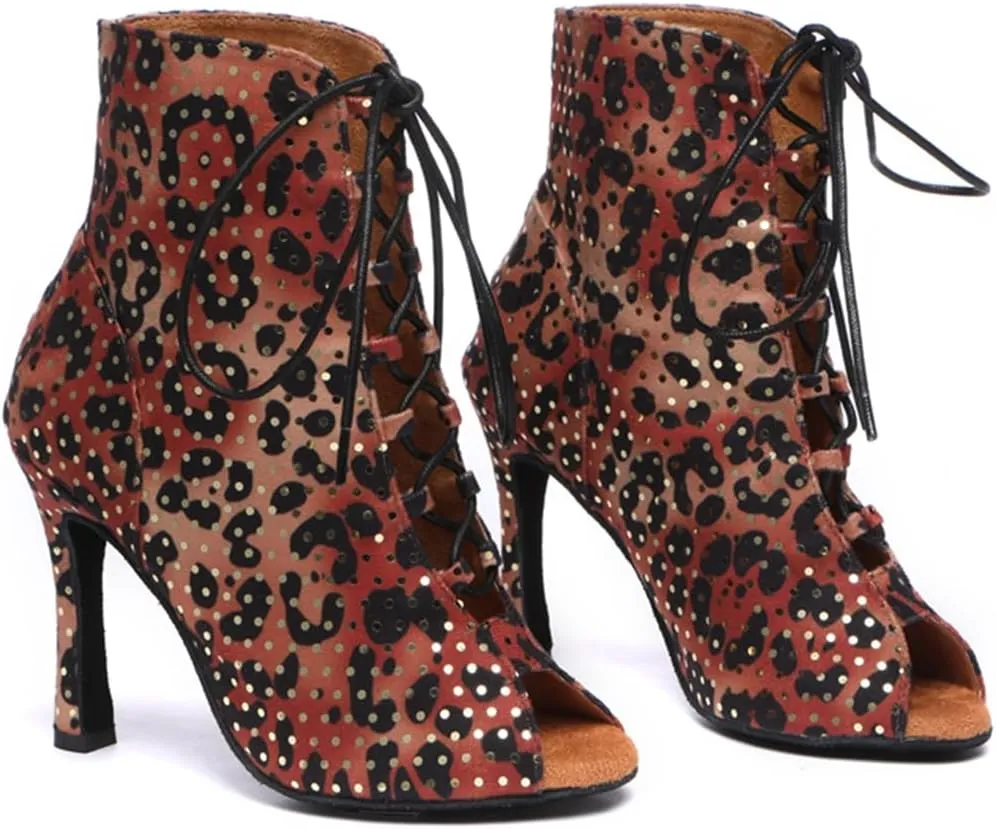 Sequins Dance Shoes for Women Ballroom Party Bridal Wedding Stylish Leopard Dance boots