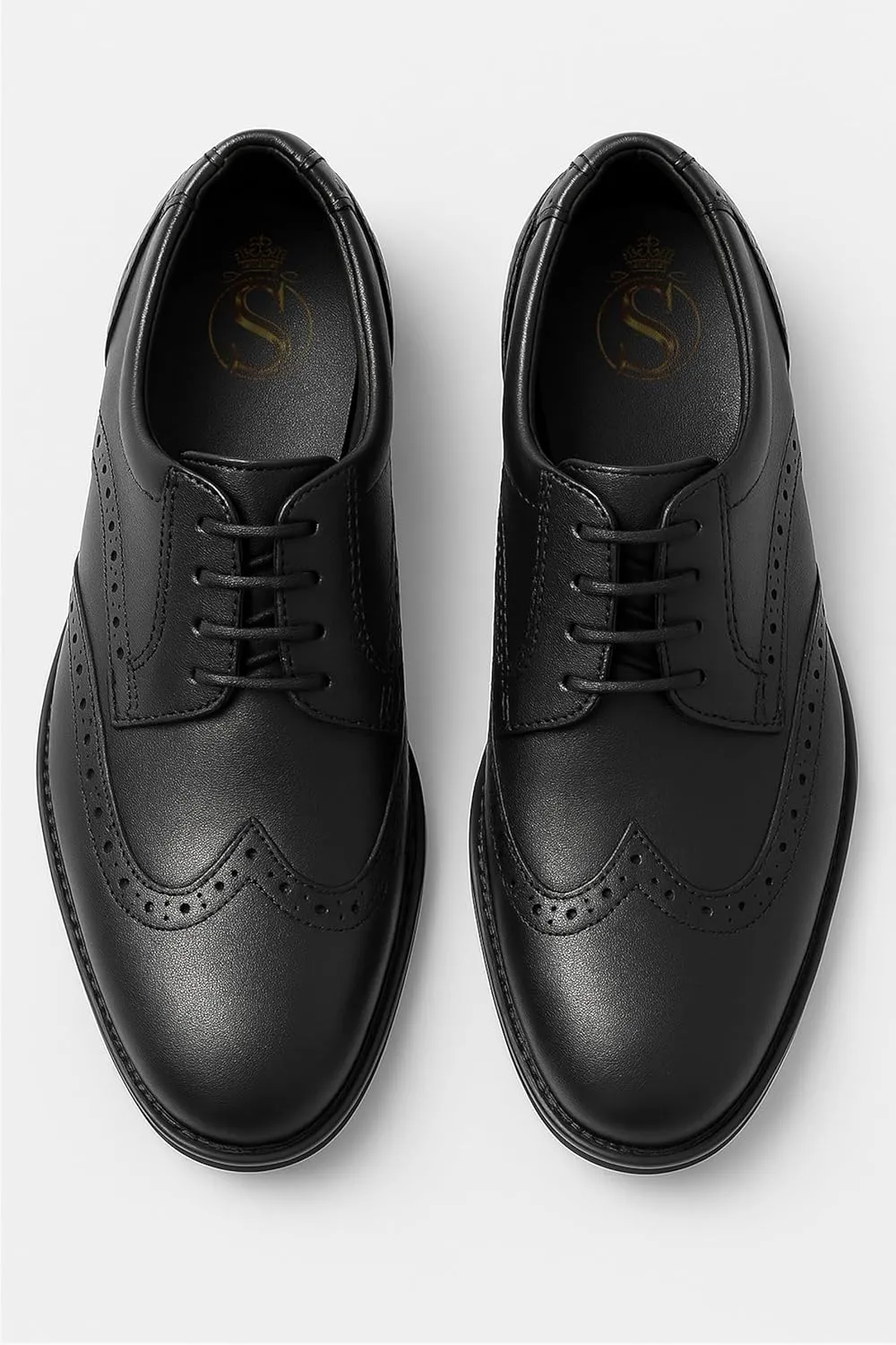 SIRRI Boys Derby Dress Shoes - Black Wingtip Brogue Lace-Up Wedding Prom Formal Footwear