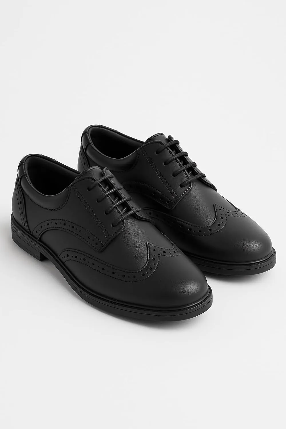 SIRRI Boys Derby Dress Shoes - Black Wingtip Brogue Lace-Up Wedding Prom Formal Footwear
