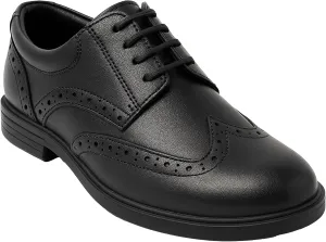 SIRRI Boys Derby Dress Shoes - Black Wingtip Brogue Lace-Up Wedding Prom Formal Footwear