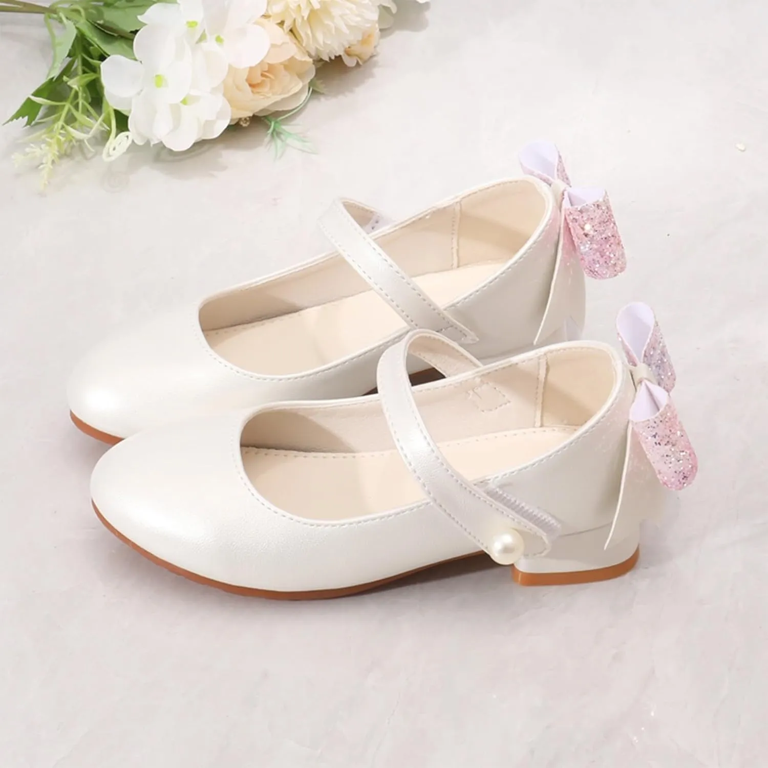 Slides for Girls and Boys Round Head Mary Jane Shoes for Girls Fashionable Ballet Soft Leather Princess Retro Versatile Literary High Heels Shoes Walking Beach Shower Boys