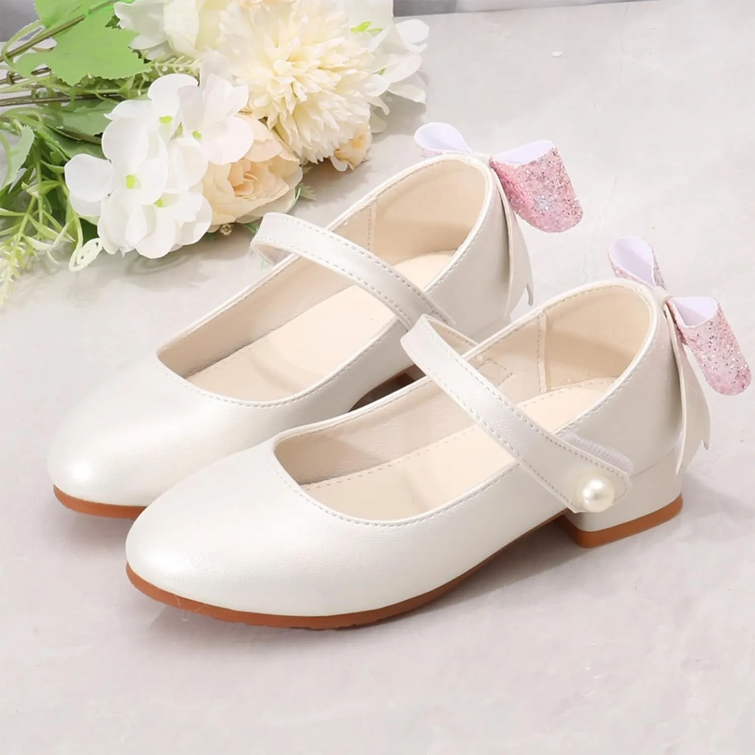 Slides for Girls and Boys Round Head Mary Jane Shoes for Girls Fashionable Ballet Soft Leather Princess Retro Versatile Literary High Heels Shoes Walking Beach Shower Boys