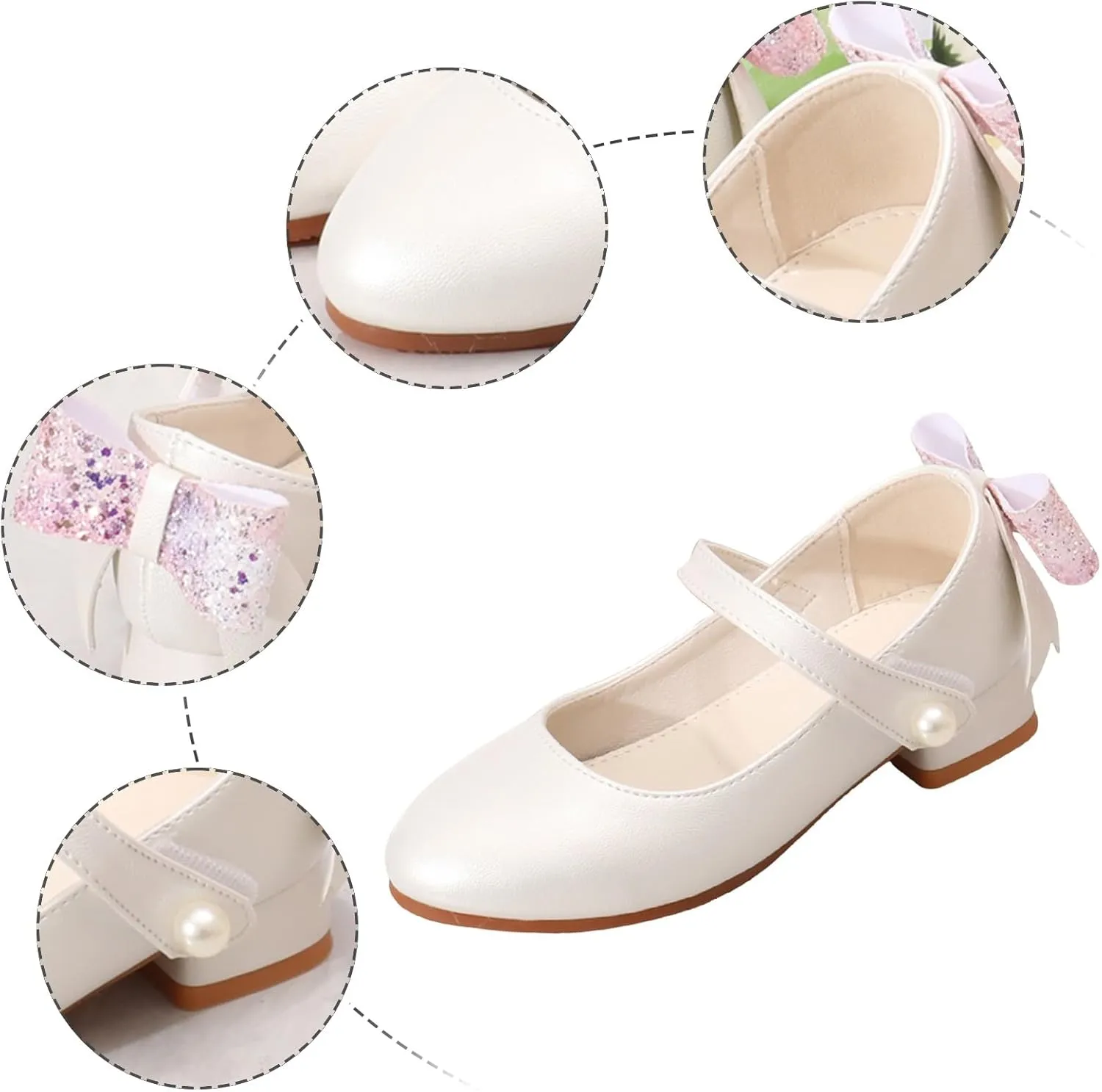 Slides for Girls and Boys Round Head Mary Jane Shoes for Girls Fashionable Ballet Soft Leather Princess Retro Versatile Literary High Heels Shoes Walking Beach Shower Boys