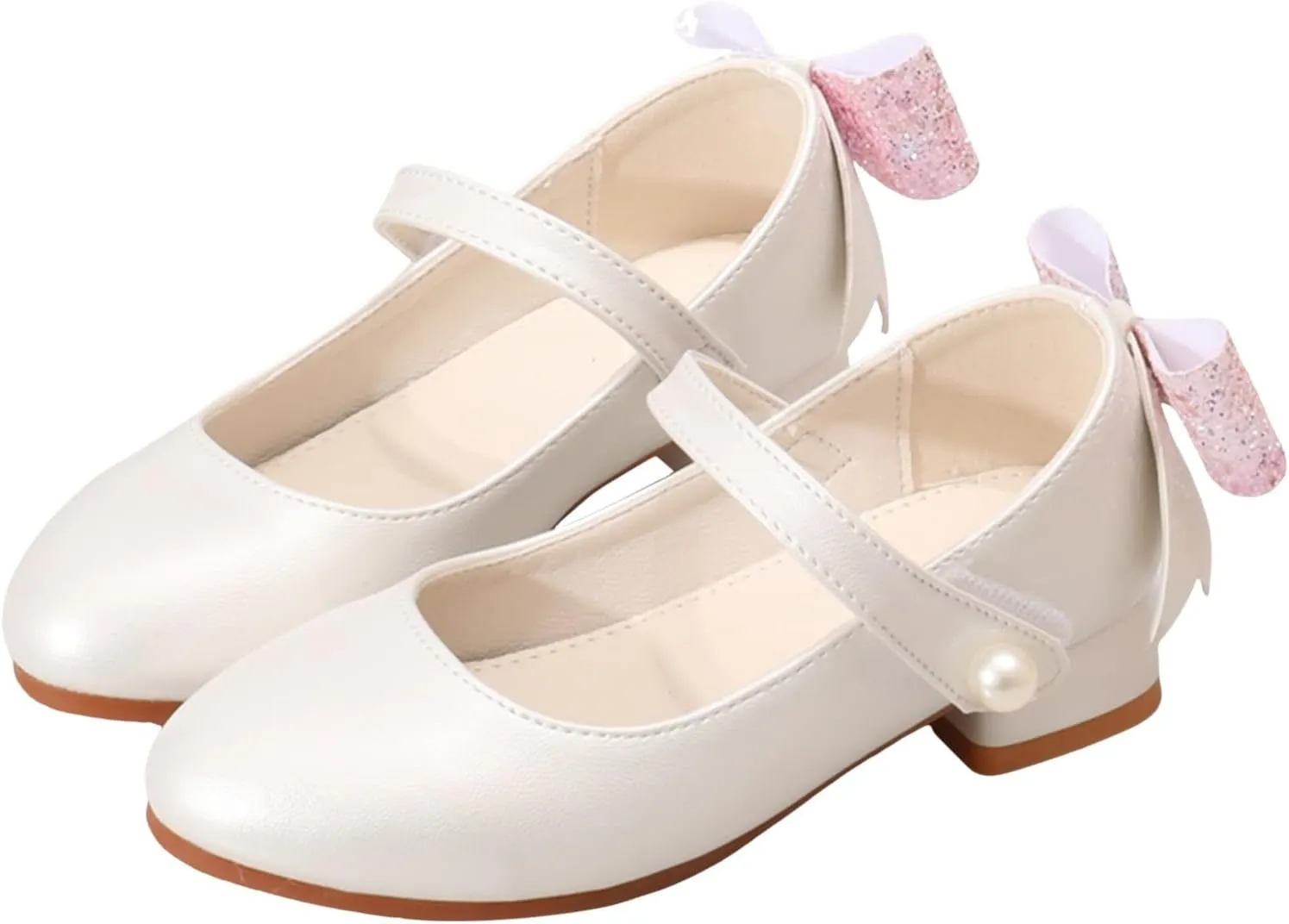 Slides for Girls and Boys Round Head Mary Jane Shoes for Girls Fashionable Ballet Soft Leather Princess Retro Versatile Literary High Heels Shoes Walking Beach Shower Boys