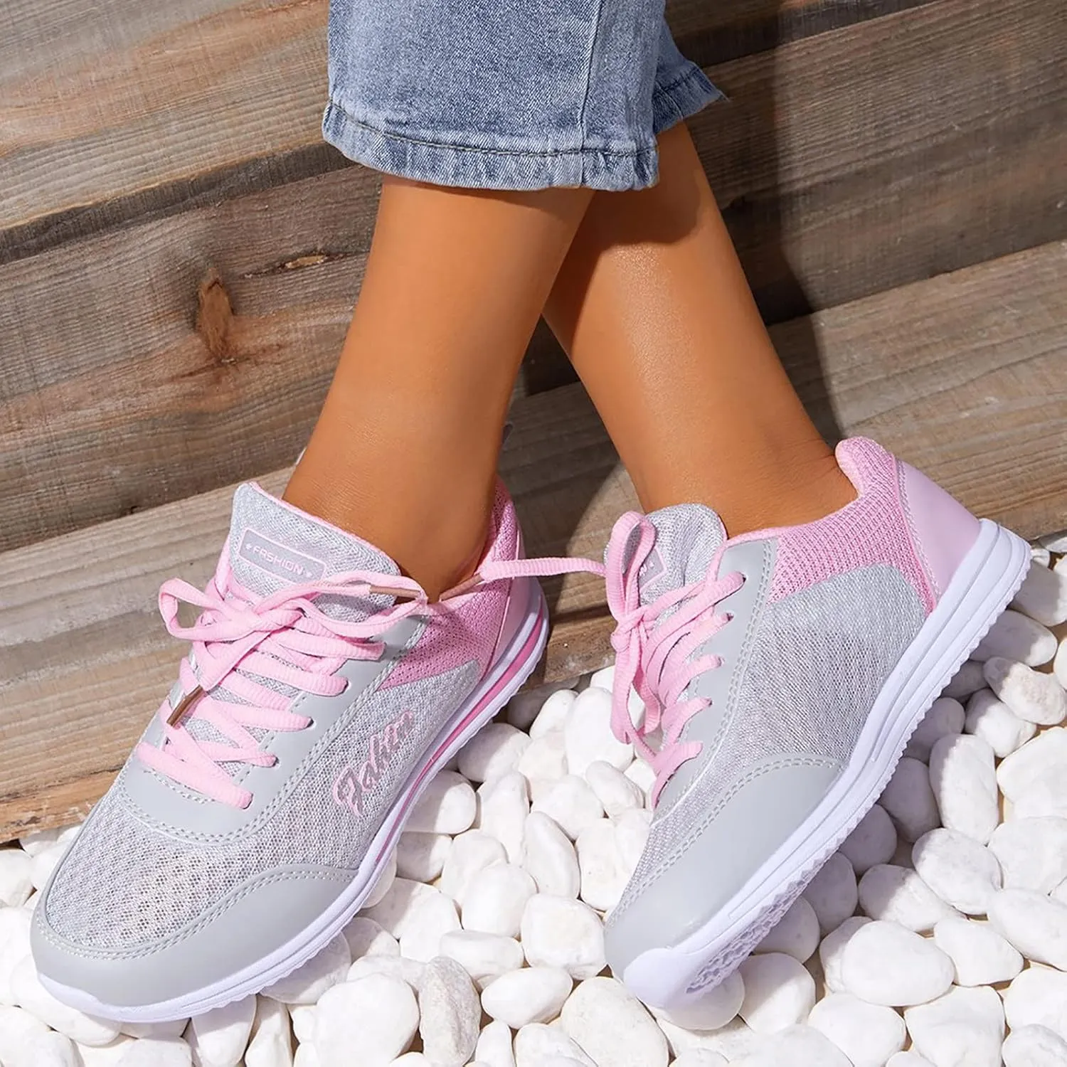 Sneakers for Women Walking Shoes Soft Thick Lace Up Breathable Running Sneakers Non Slip Lightweight Casual Shoes