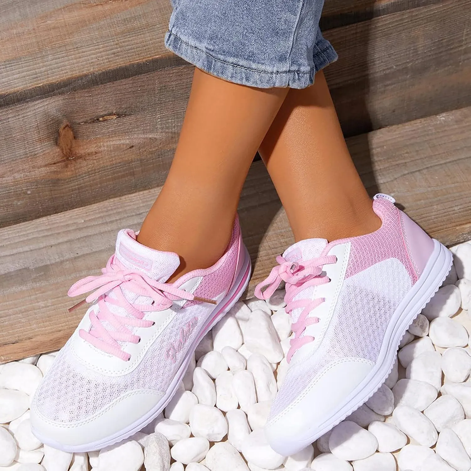 Sneakers for Women Walking Shoes Soft Thick Lace Up Breathable Running Sneakers Non Slip Lightweight Casual Shoes