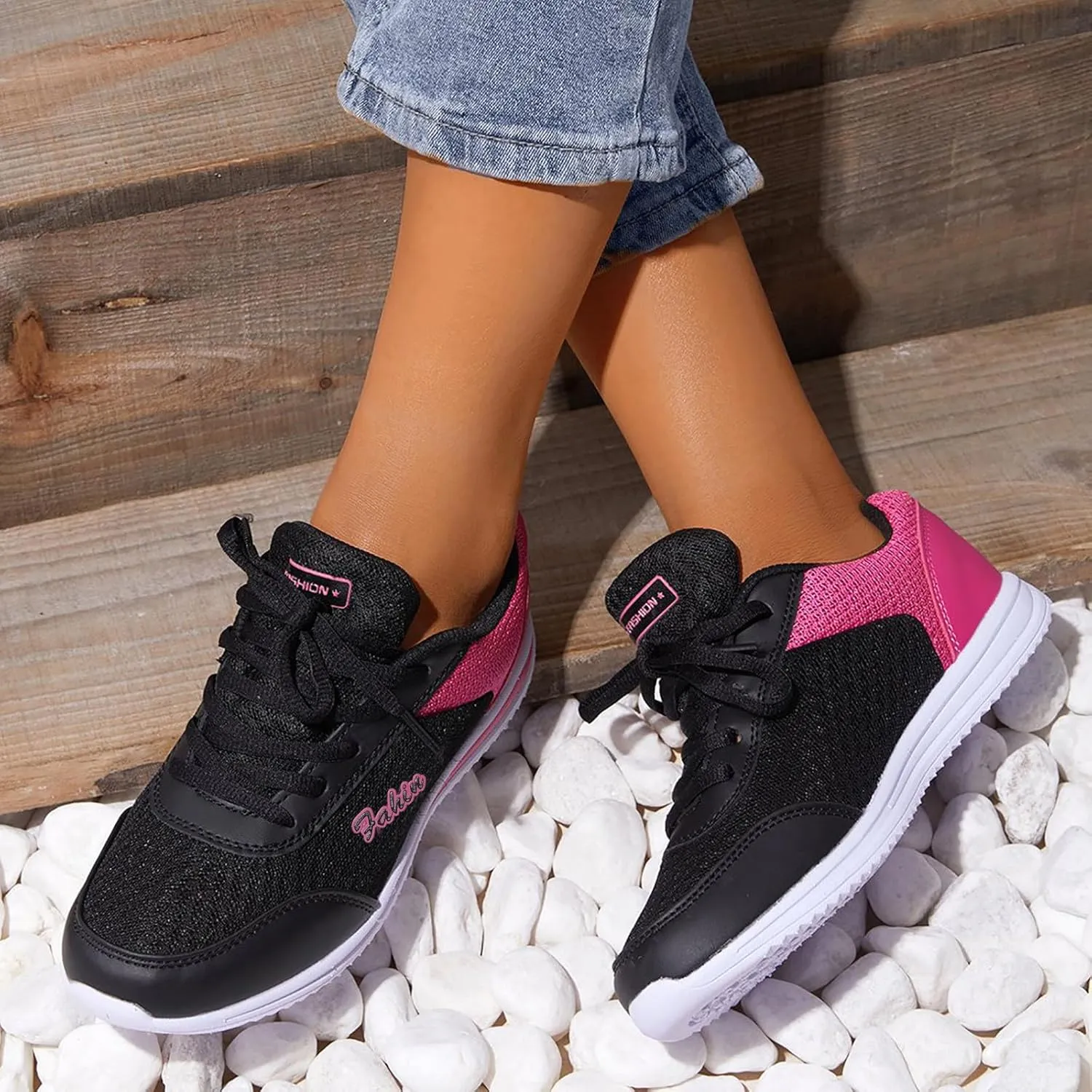 Sneakers for Women Walking Shoes Soft Thick Lace Up Breathable Running Sneakers Non Slip Lightweight Casual Shoes