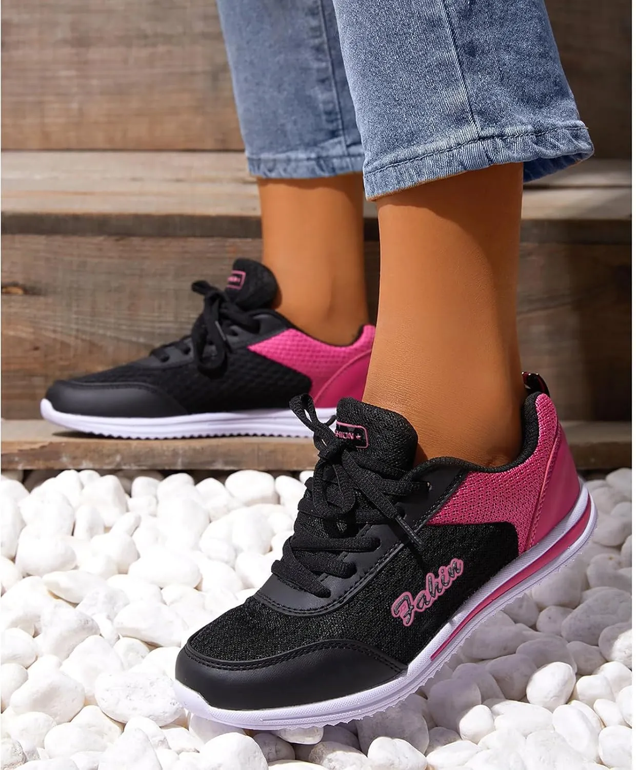 Sneakers for Women Walking Shoes Soft Thick Lace Up Breathable Running Sneakers Non Slip Lightweight Casual Shoes