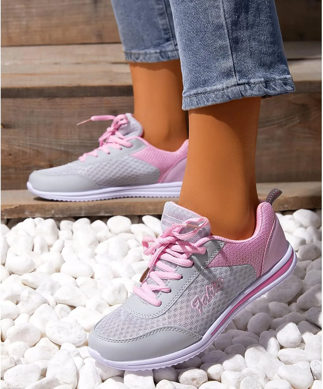 Sneakers for Women Walking Shoes Soft Thick Lace Up Breathable Running Sneakers Non Slip Lightweight Casual Shoes