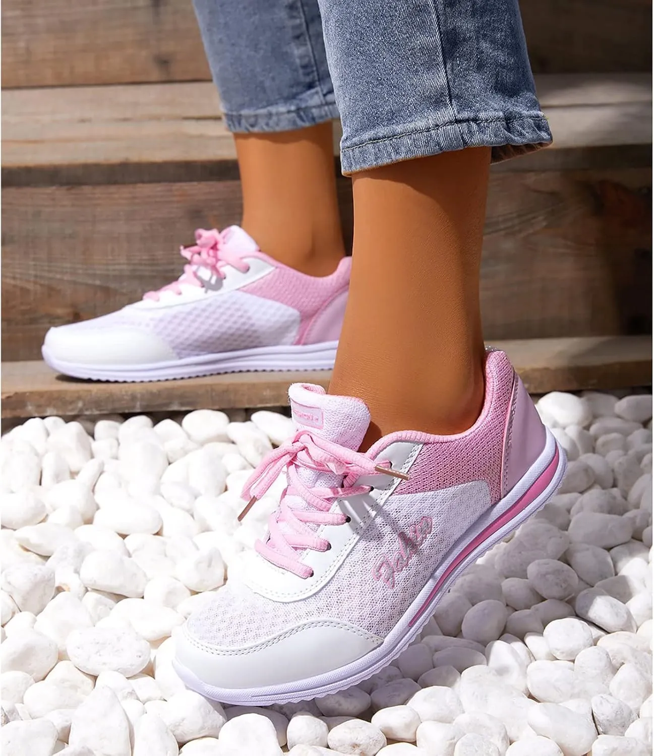 Sneakers for Women Walking Shoes Soft Thick Lace Up Breathable Running Sneakers Non Slip Lightweight Casual Shoes